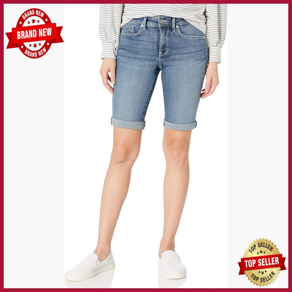 Petite Denim Shorts With Roll Cuffs, Slimming Fit, 11-Inch Inseam
